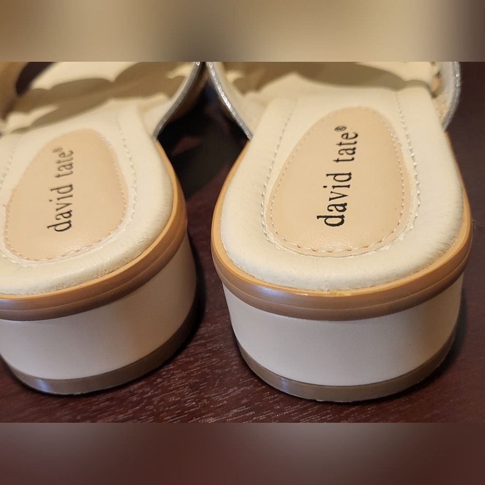 David Tate Thrill Women's Leather Sandal Bone Tan Slip On Slide Size 9 Wide - Picture 6 of 8